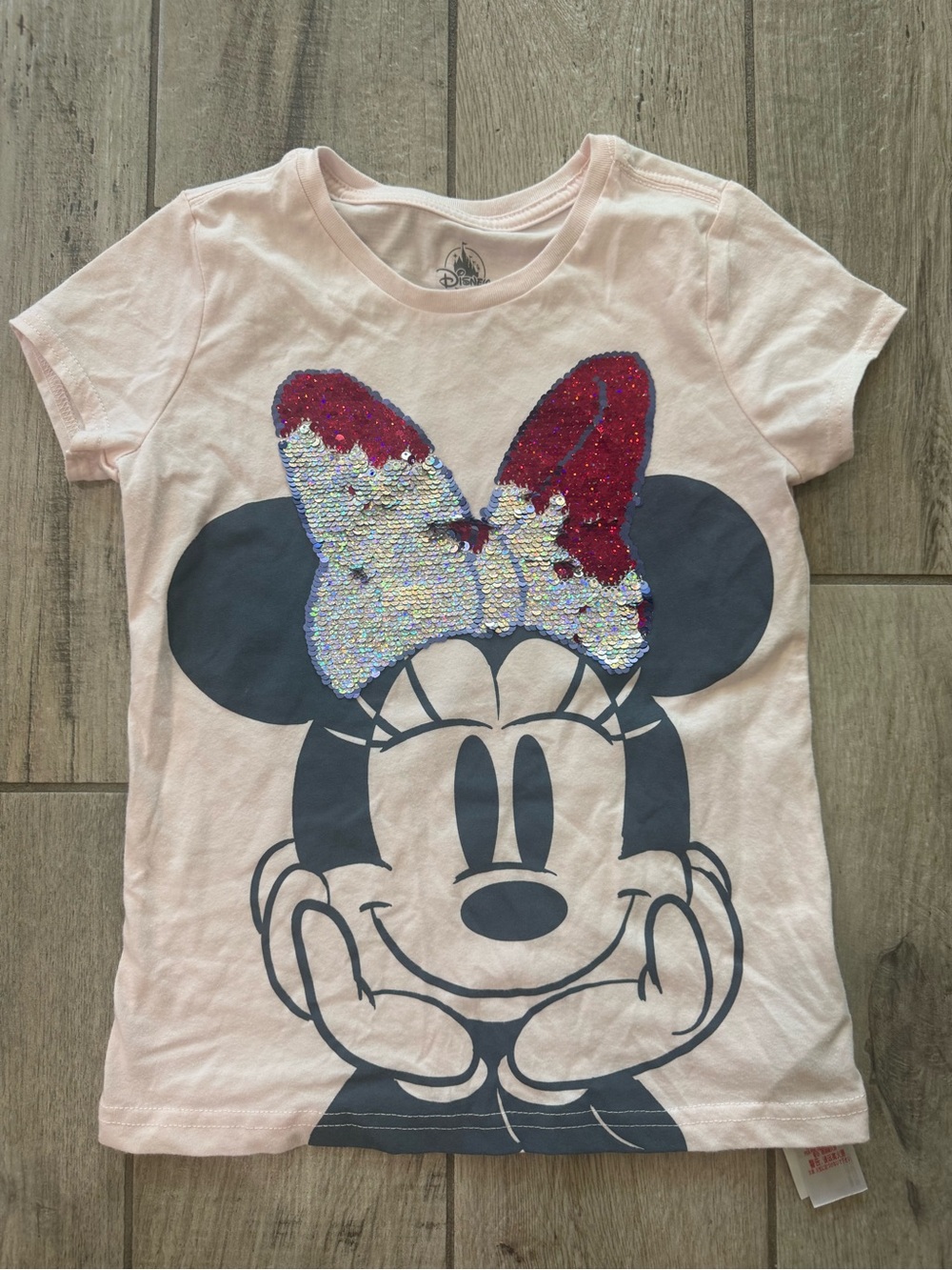Disney Light Pink Minnie Mouse Sequin Bow Tee